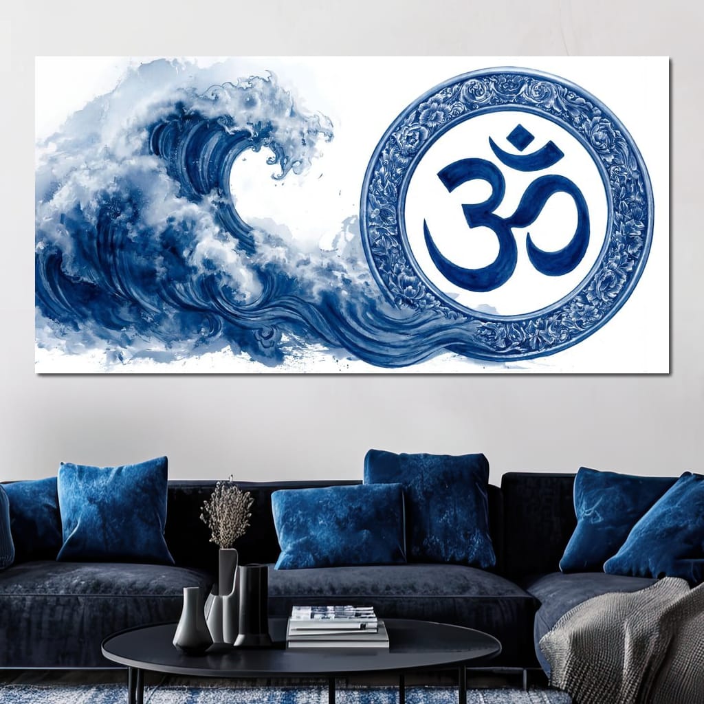 Indigo Om Mandala Meditation Canvas Wall Art