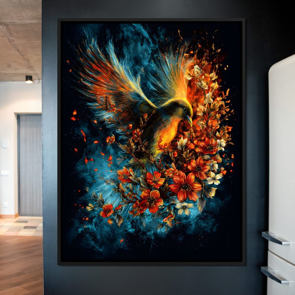 Flaming Phoenix Floral Burst Canvas Wall Art