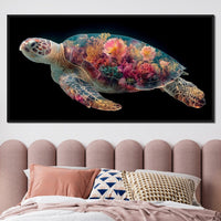 Floral Reef Sea Turtle Glow Canvas Wall Art