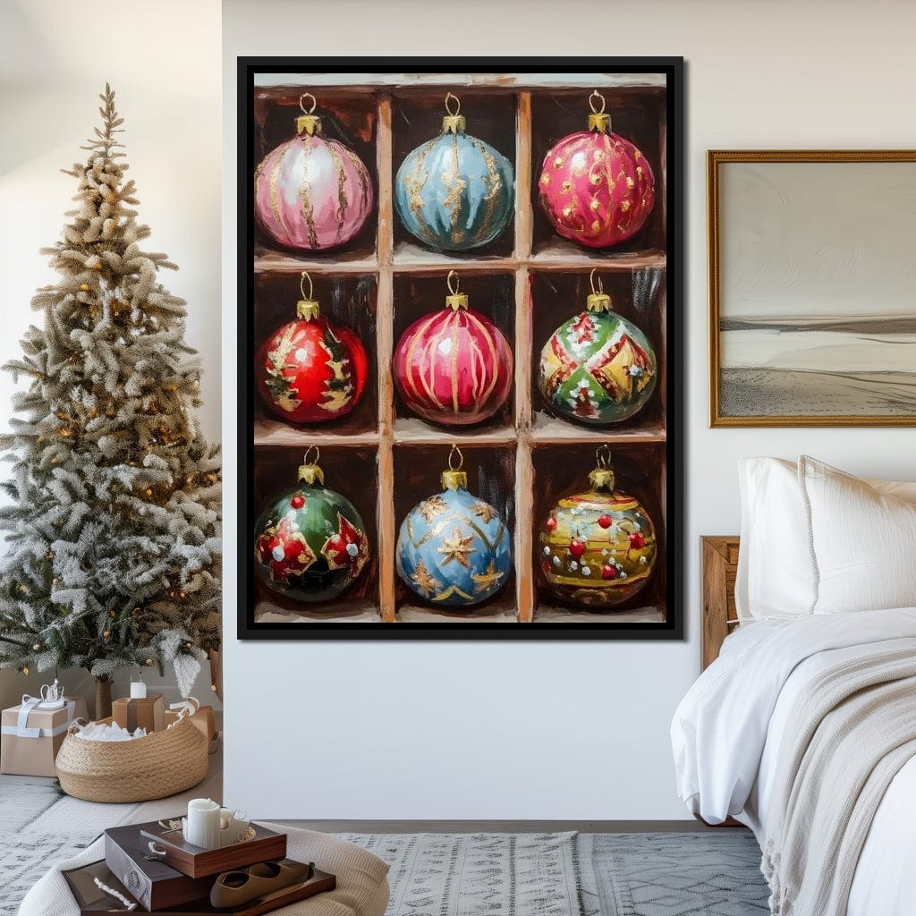 Vintage Christmas Ornaments Grid Canvas Wall Art