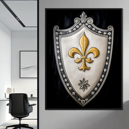 Shield of Golden Elegance Fleur De Lys Canvas Wall Art