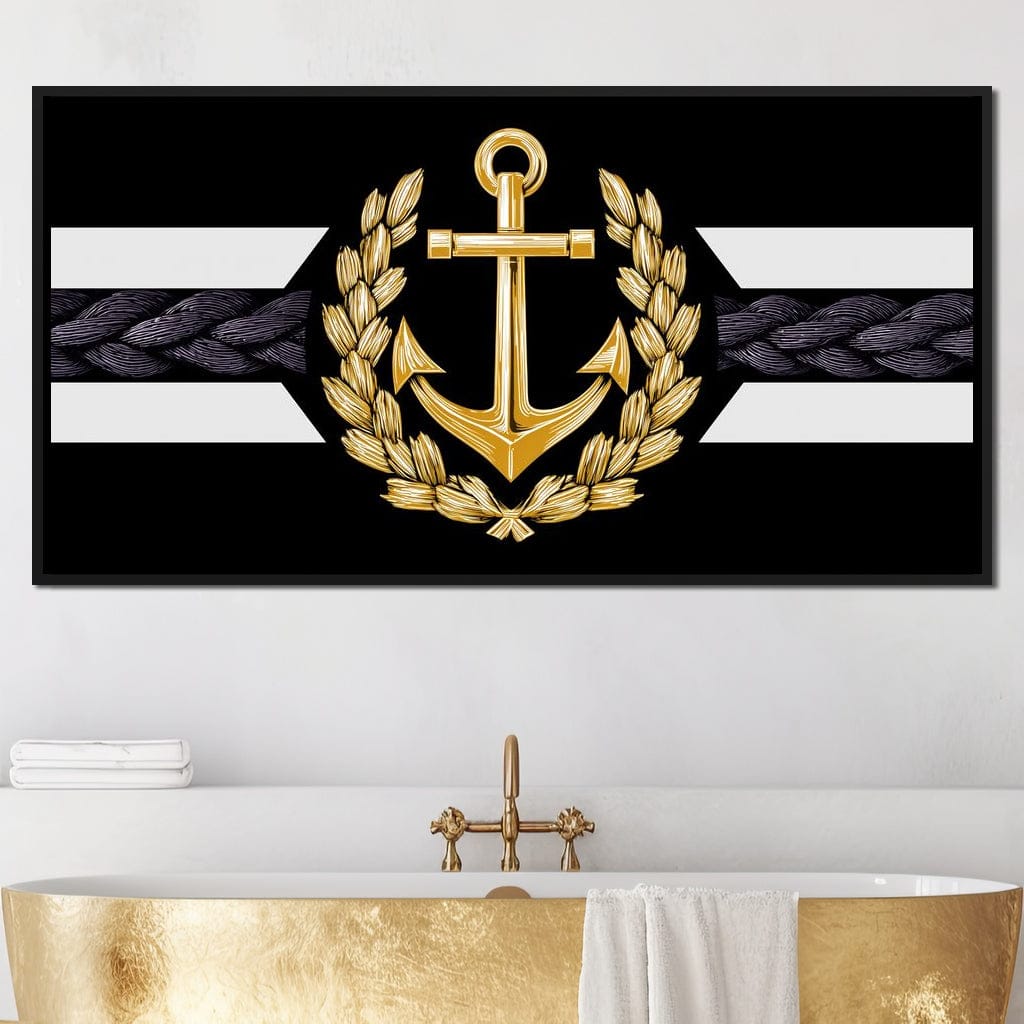 Golden Anchor Laurel Emblem Canvas Wall Art