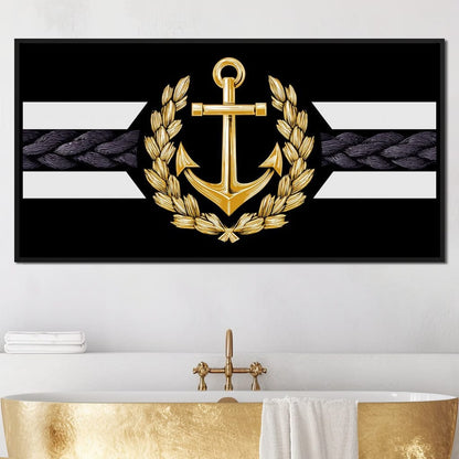Golden Anchor Laurel Emblem Canvas Wall Art