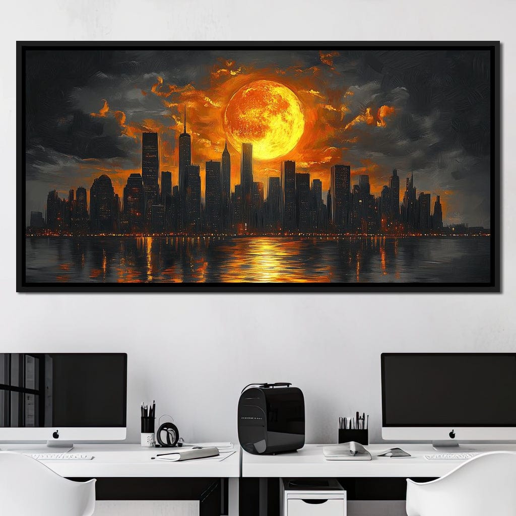 Golden Cityscape Nocturne Canvas Wall Art