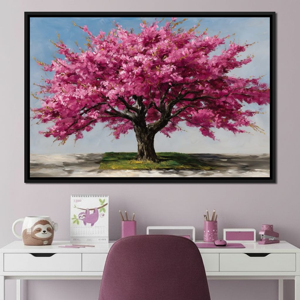 Pink Blossom Tree Oil Painting Canvas Wall Art