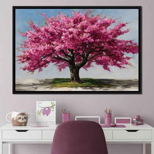 Pink Blossom Tree Oil Painting Canvas Wall Art