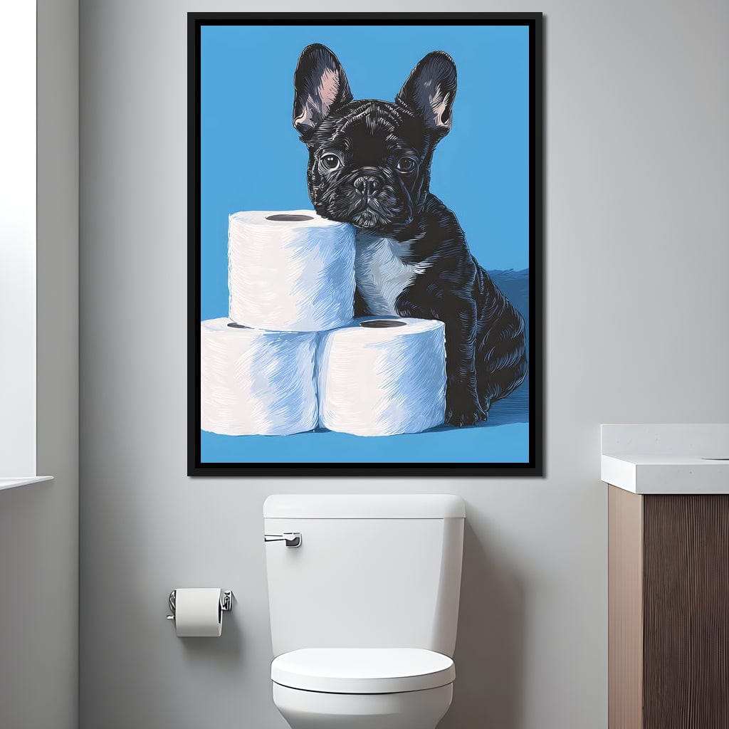 Frenchie Guarding Toilet Rolls Canvas Wall Art