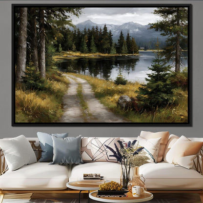 Alpine Lake Forest Pathway Canvas Wall Art