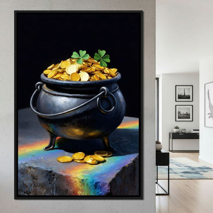 Lucky Clover Gold Cauldron Canvas Wall Art