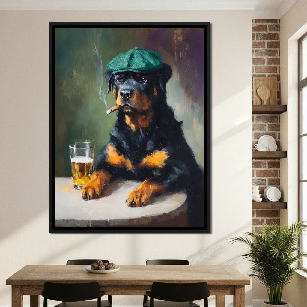 Rottweiler Irish Pub Night Canvas Wall Art