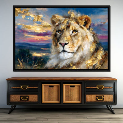 Golden Lioness Sunset Majesty Canvas Wall Art