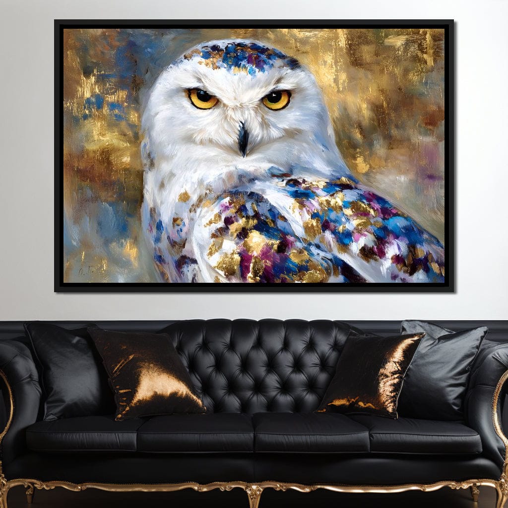 Golden Snow Owl Portrait Canvas Wall Art