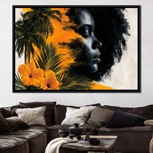 Golden Palms Dark Silhouette Canvas Wall Art
