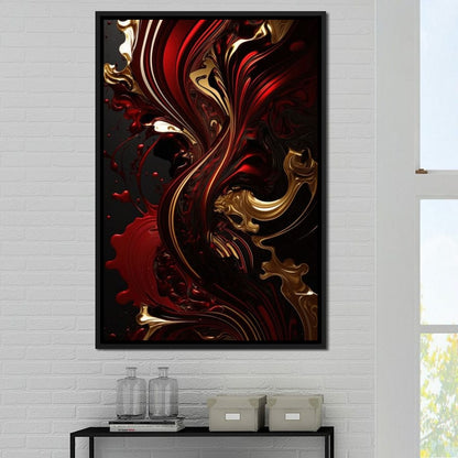 The Marble-Lux Collection: Dark Red & Vibrant Gold 09 Canvas Wall Art