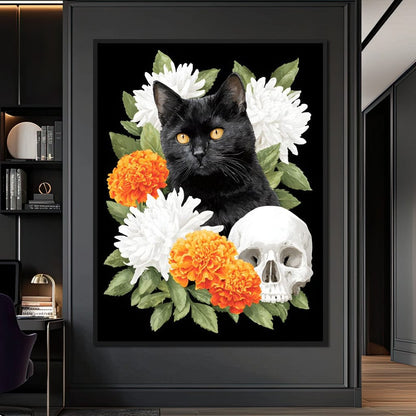 Nocturnal Feline Memento Bouquet Canvas Wall Art