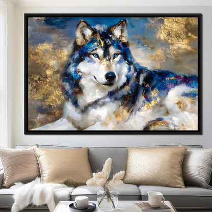 Sapphire Wolf Gold Radiance Canvas Wall Art