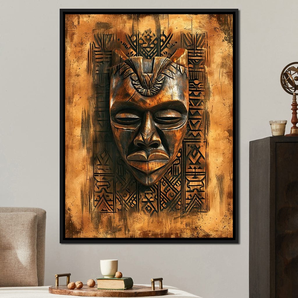 Ancient Tribal Mask Design Canvas Wall Art