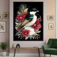 Moonlit Floral Gold Chickadee Canvas Wall Art