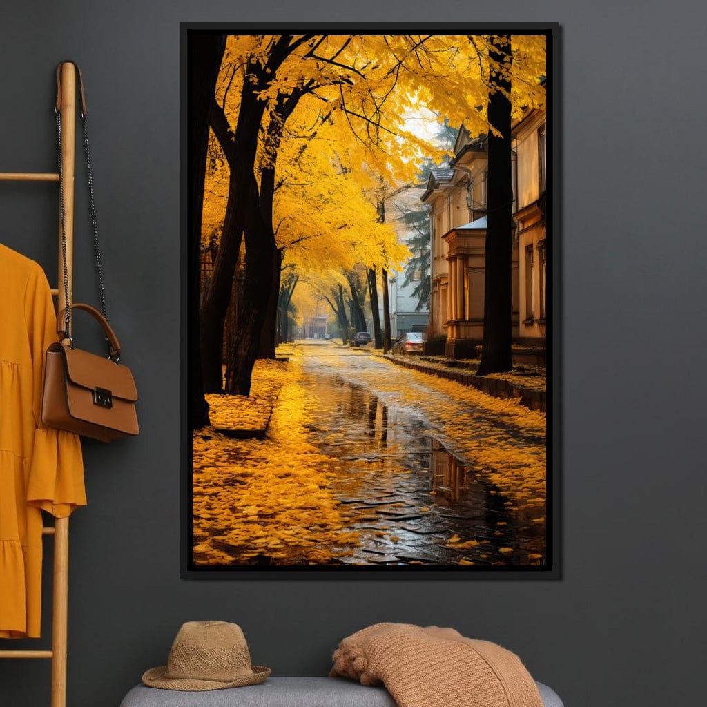 Autumn Leaves Along the City Road Canvas Wall Art