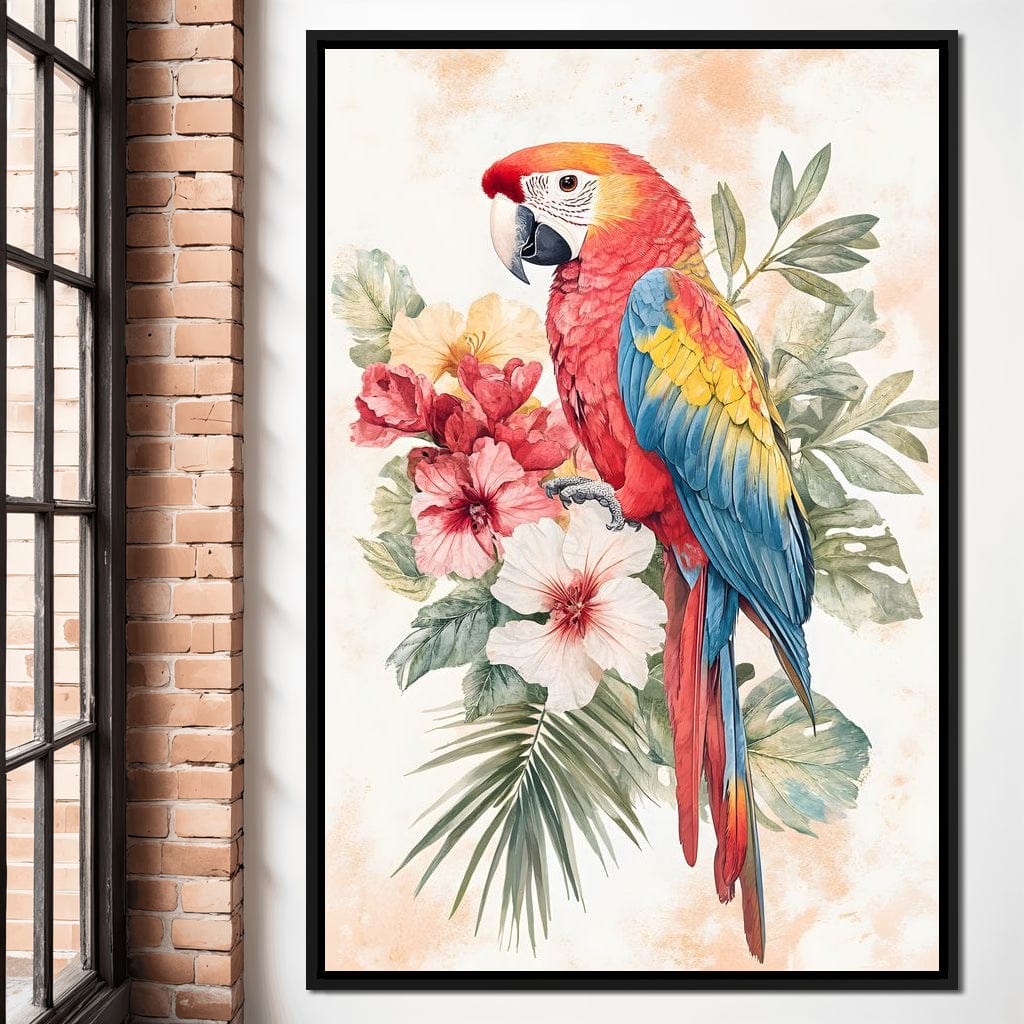 Tropical Parrot Floral Burst Canvas Wall Art