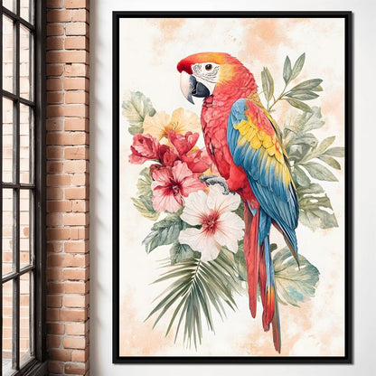 Tropical Parrot Floral Burst Canvas Wall Art