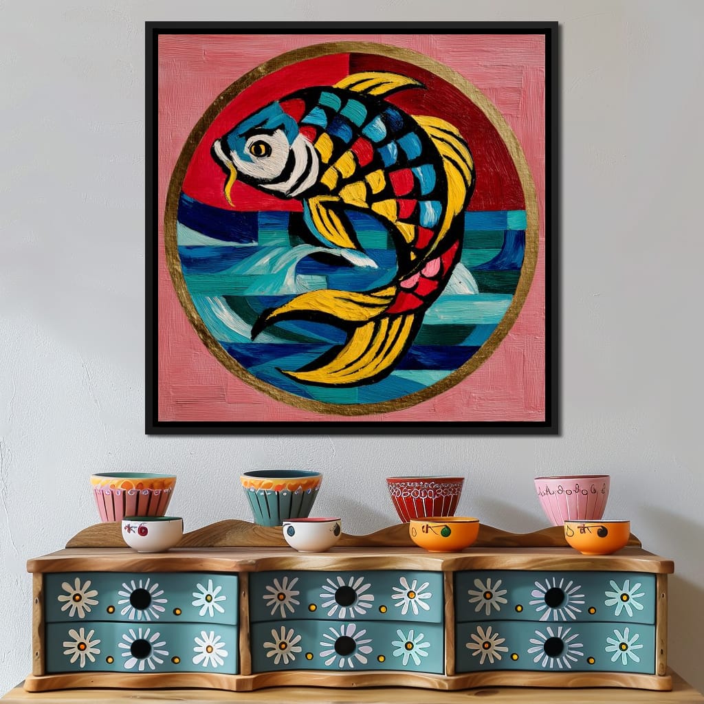 Colorful Koi Fish Mosaic Wave Canvas Wall Art