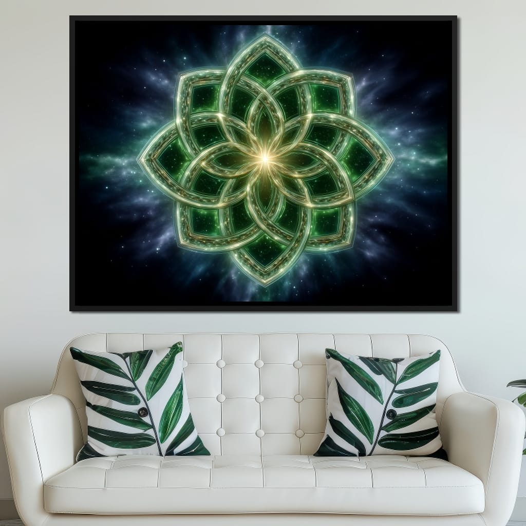 Celestial Green Knot Mandala Canvas Wall Art