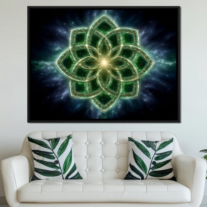 Celestial Green Knot Mandala Canvas Wall Art