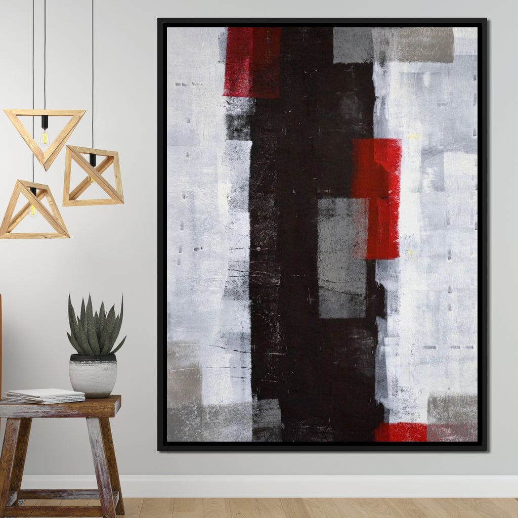 Grey & Red Abstract Art Painting Canvas Wall Art