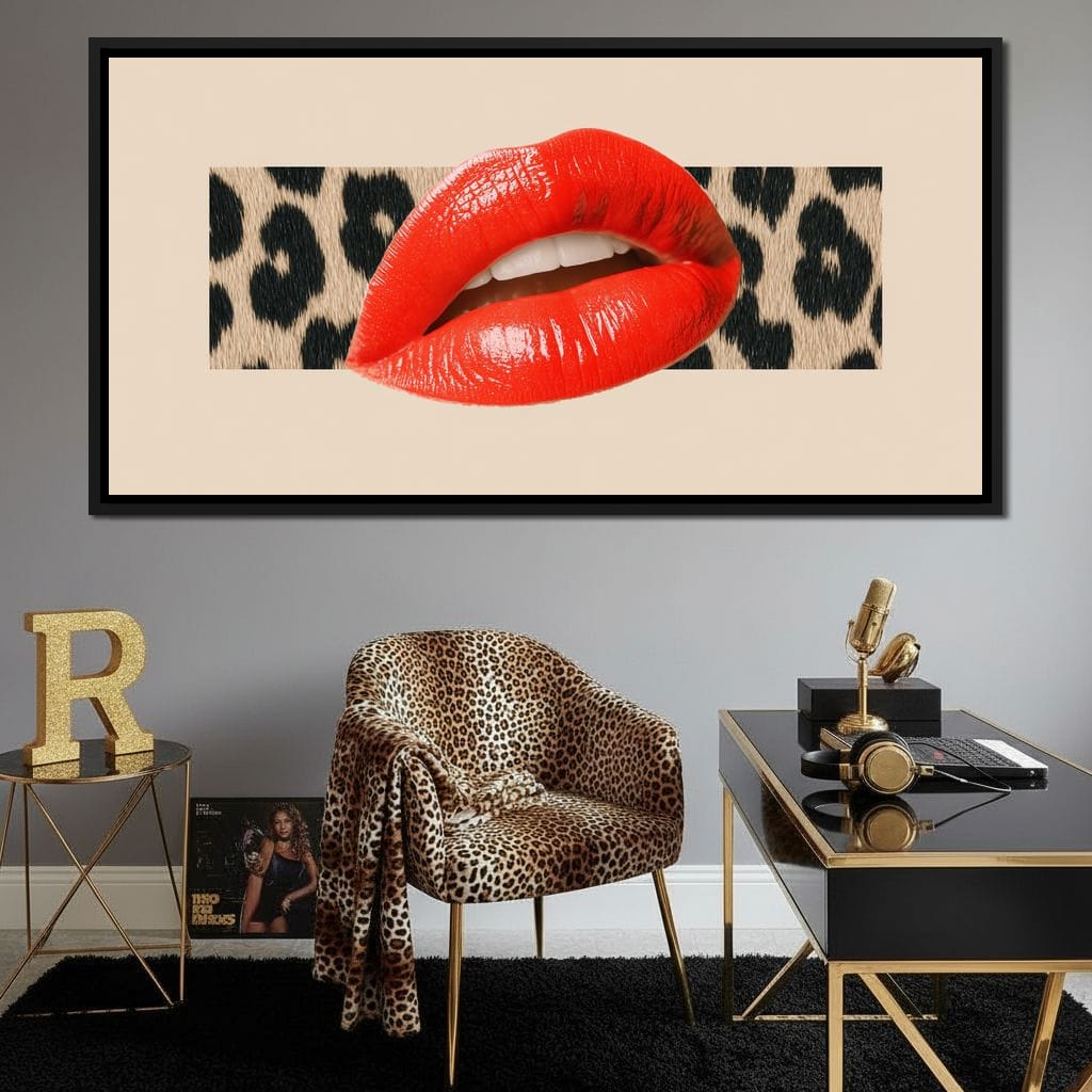 Leopard Kiss Pop Glamour Red Canvas Wall Art
