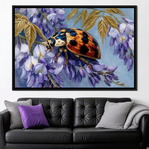 Ladybug On Wisteria Bloom Canvas Wall Art
