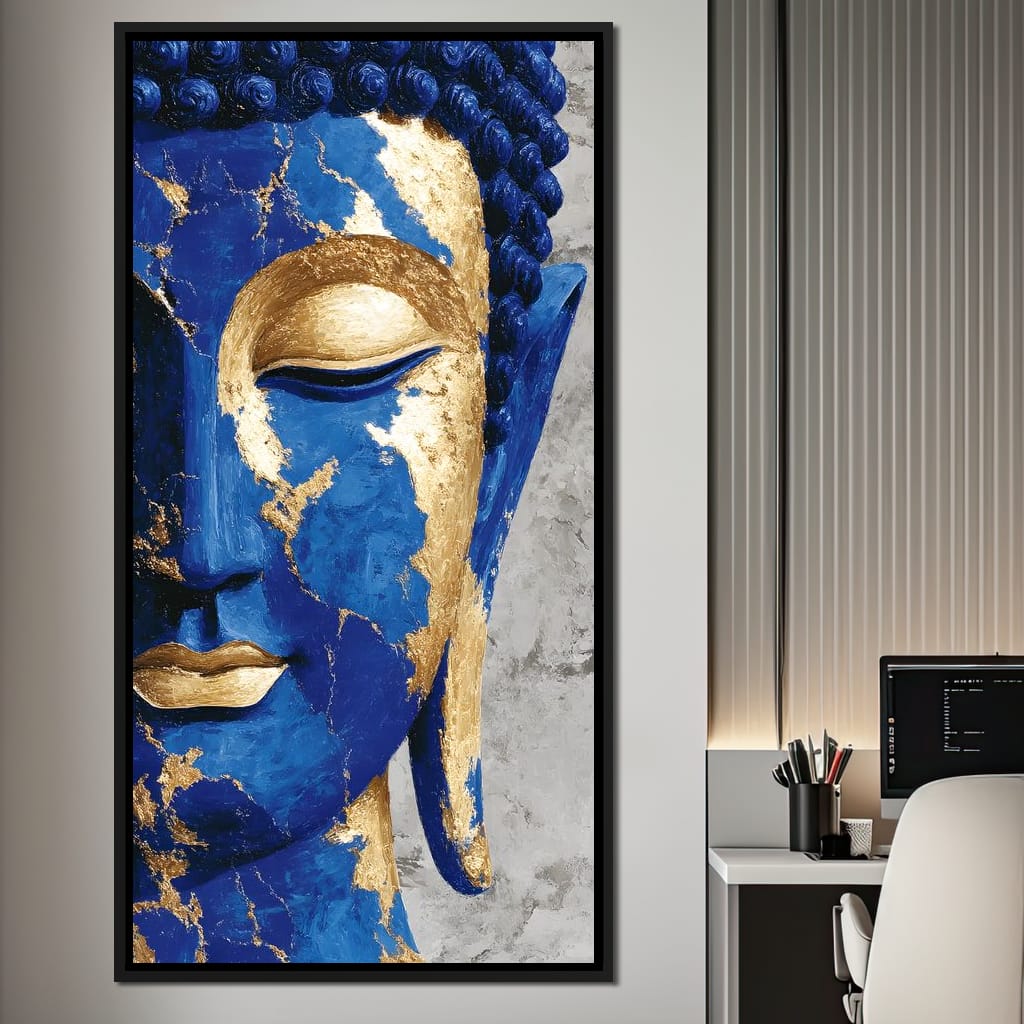 Cobalt Gold Buddha Portrait Canvas Wall Art