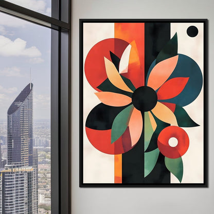 Abstract Floral Geometric Burst Canvas Wall Art