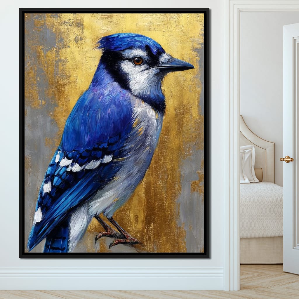 Golden Blue Jay Portrait Canvas Wall Art