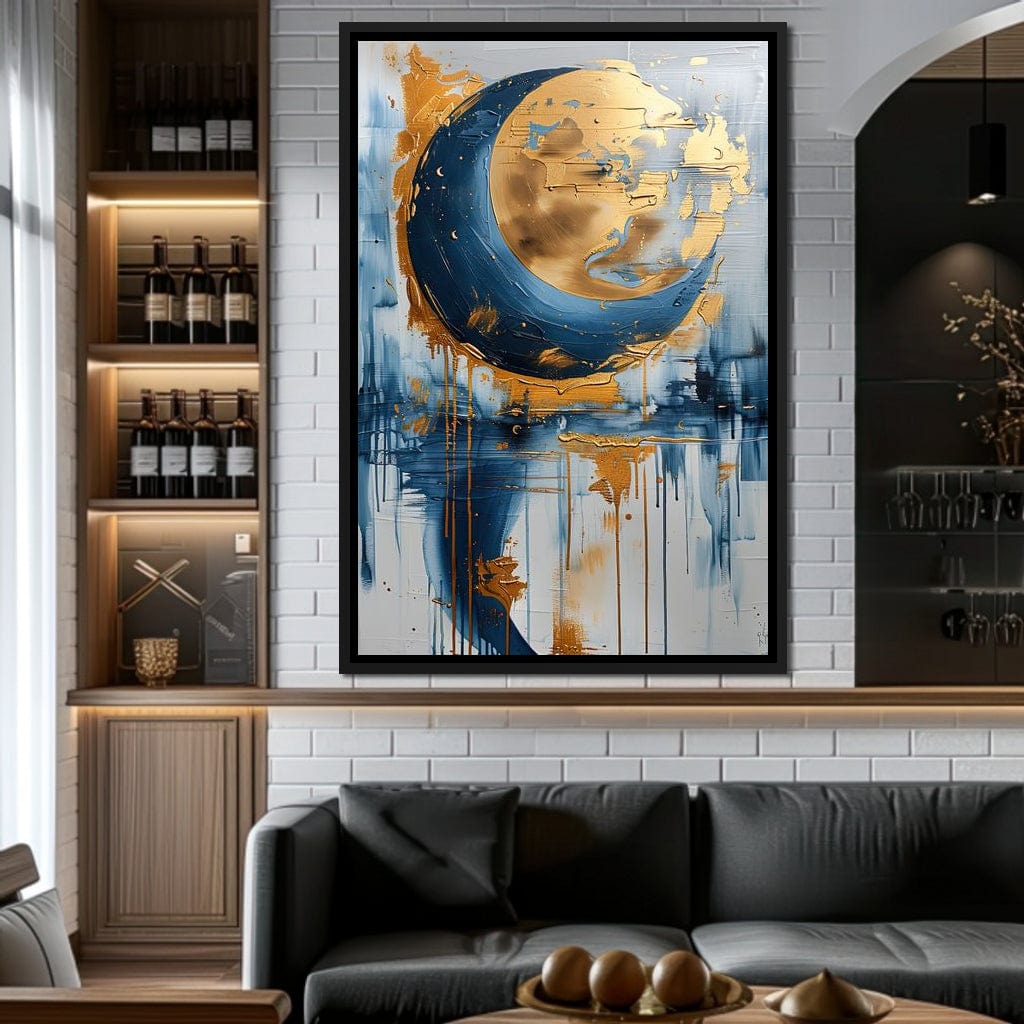 Golden Swirls on Sapphire Tides Canvas Wall Art