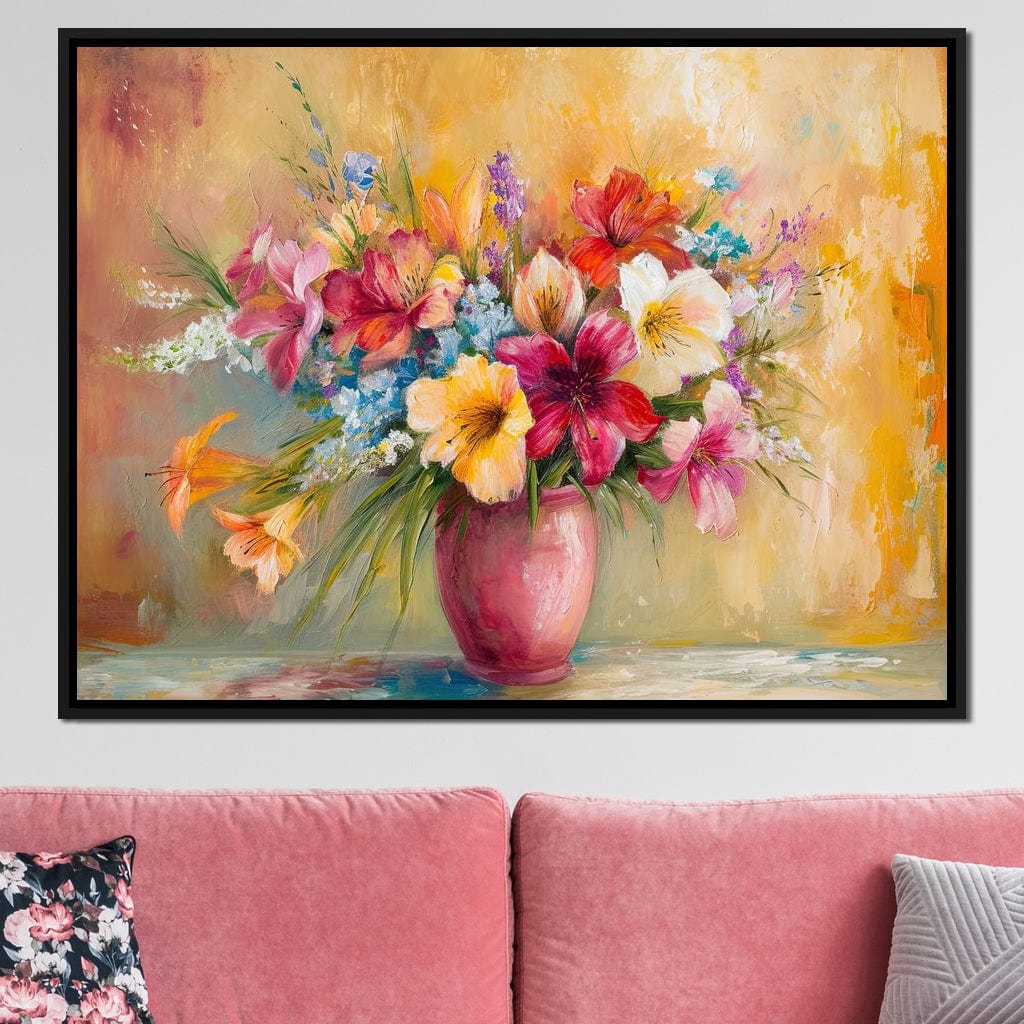 Sunlit Floral Vase Arrangement Canvas Wall Art