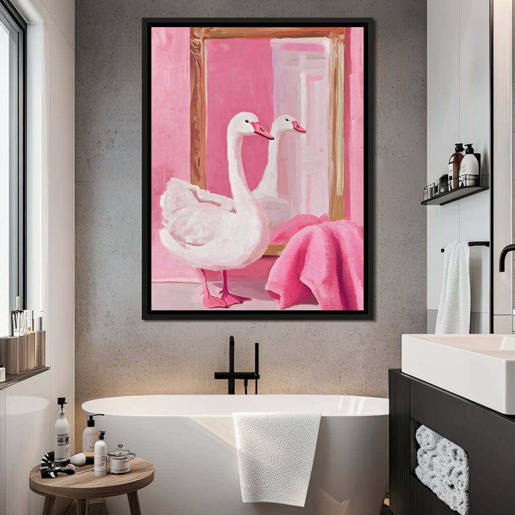 Swan in the Bathroom Canvas Wall Art