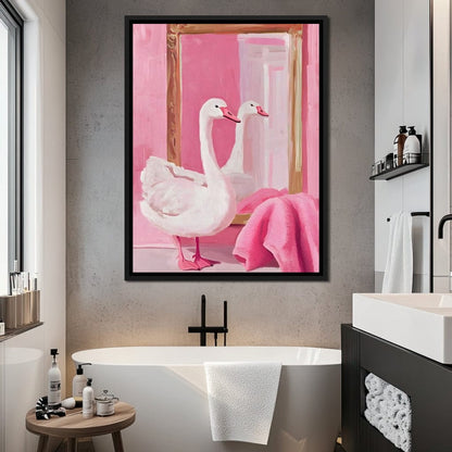 Swan in the Bathroom Canvas Wall Art