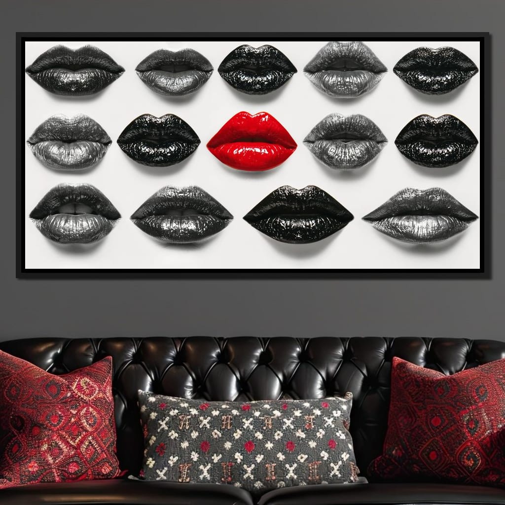 Breaking The Monotone Rhythm Red Lips Canvas Wall Art