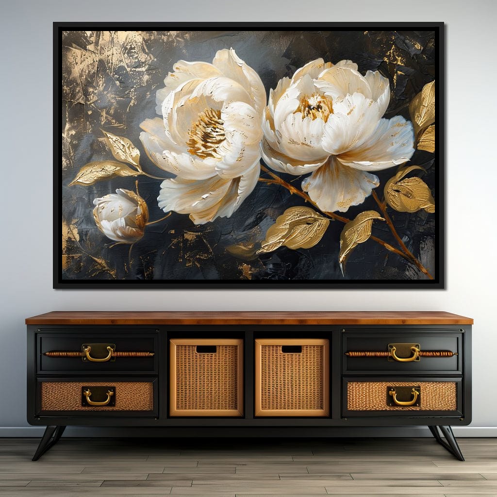 Golden Petals on Midnight Canvas Wall Art
