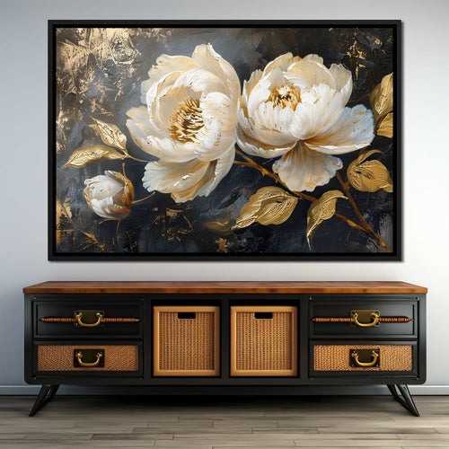 Golden Petals on Midnight Canvas Wall Art