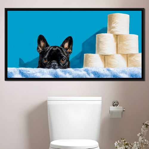 French Bulldog Bathroom Peek Canvas Wall Art