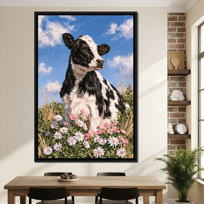 Gentle Pasture Cow Under Summer Skies Canvas Wall Art