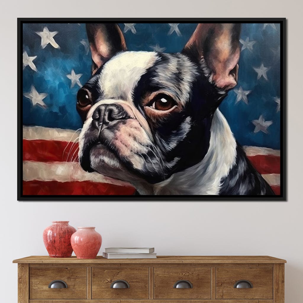 Land of the Brave Boston Terrier Canvas Wall Art