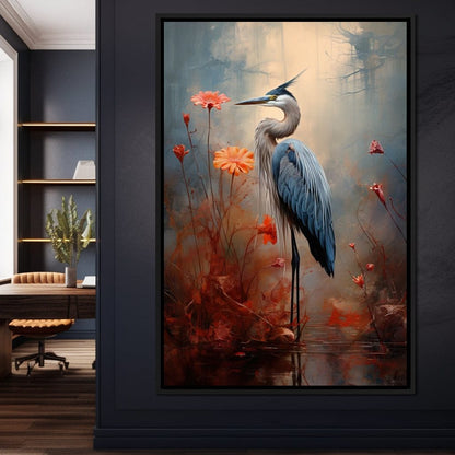 Autumn Heron Feathered Dawn Canvas Wall Art