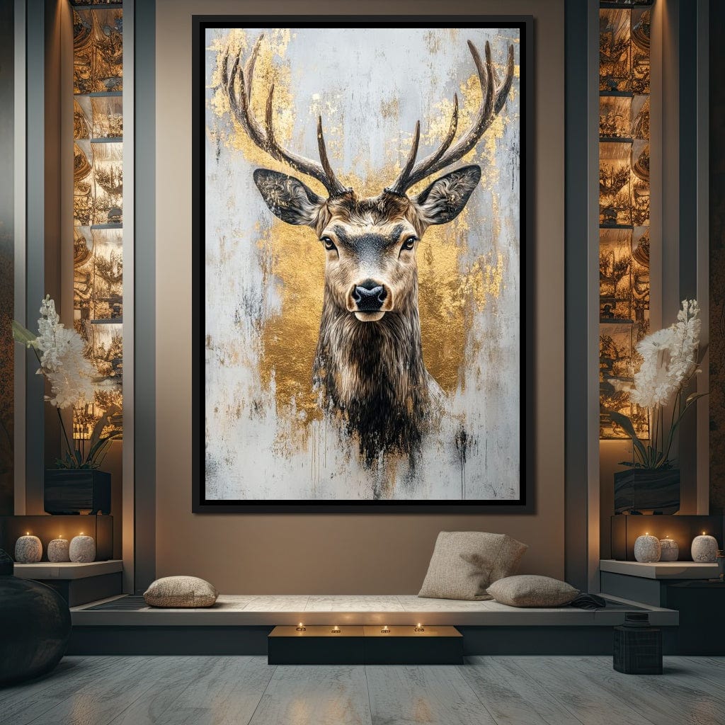 Majestic Golden Deer Portrait Canvas Wall Art