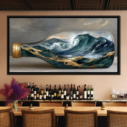 Gilded Ocean Storm Bottle Canvas Wall Art