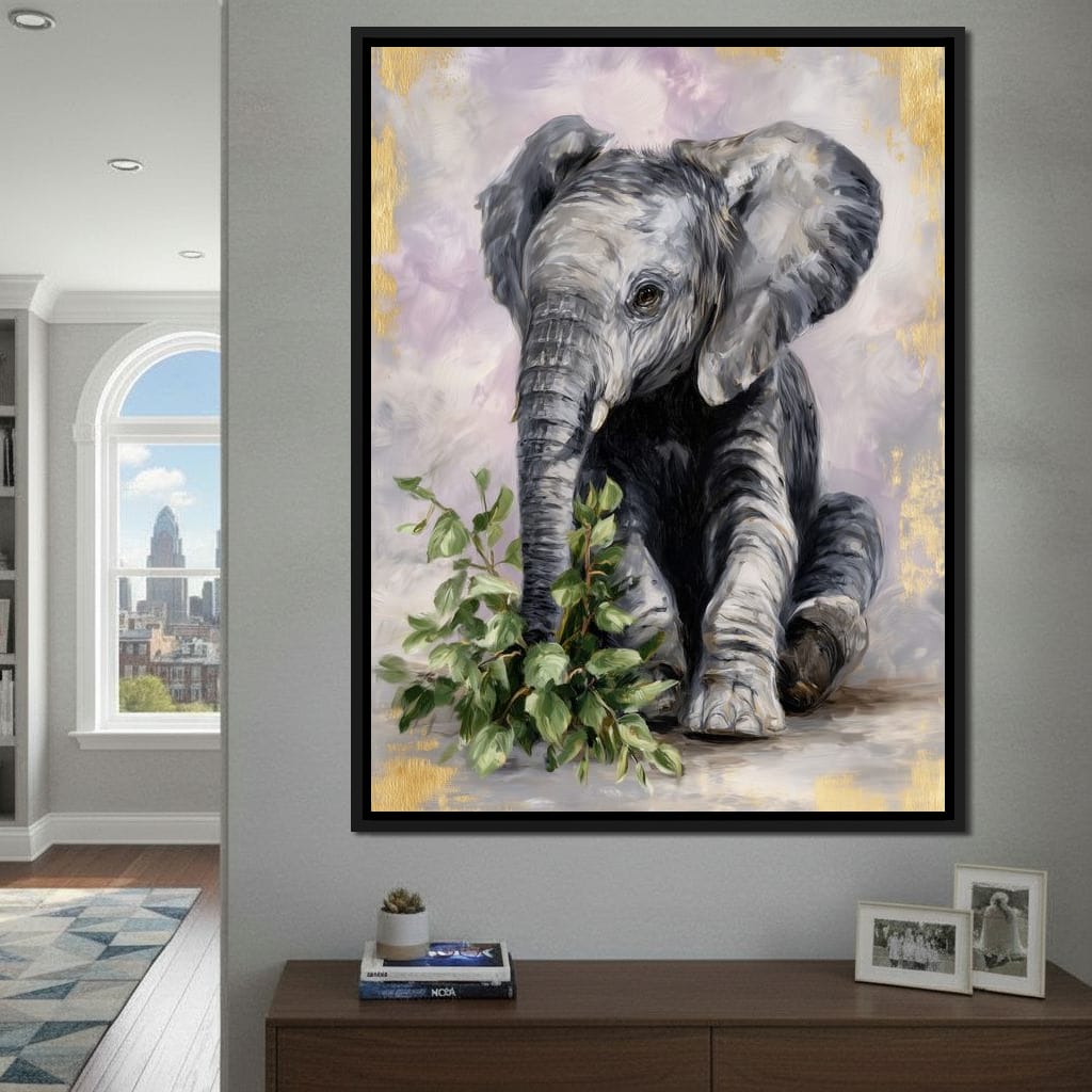 Gentle Elephant Calf Portrait Canvas Wall Art