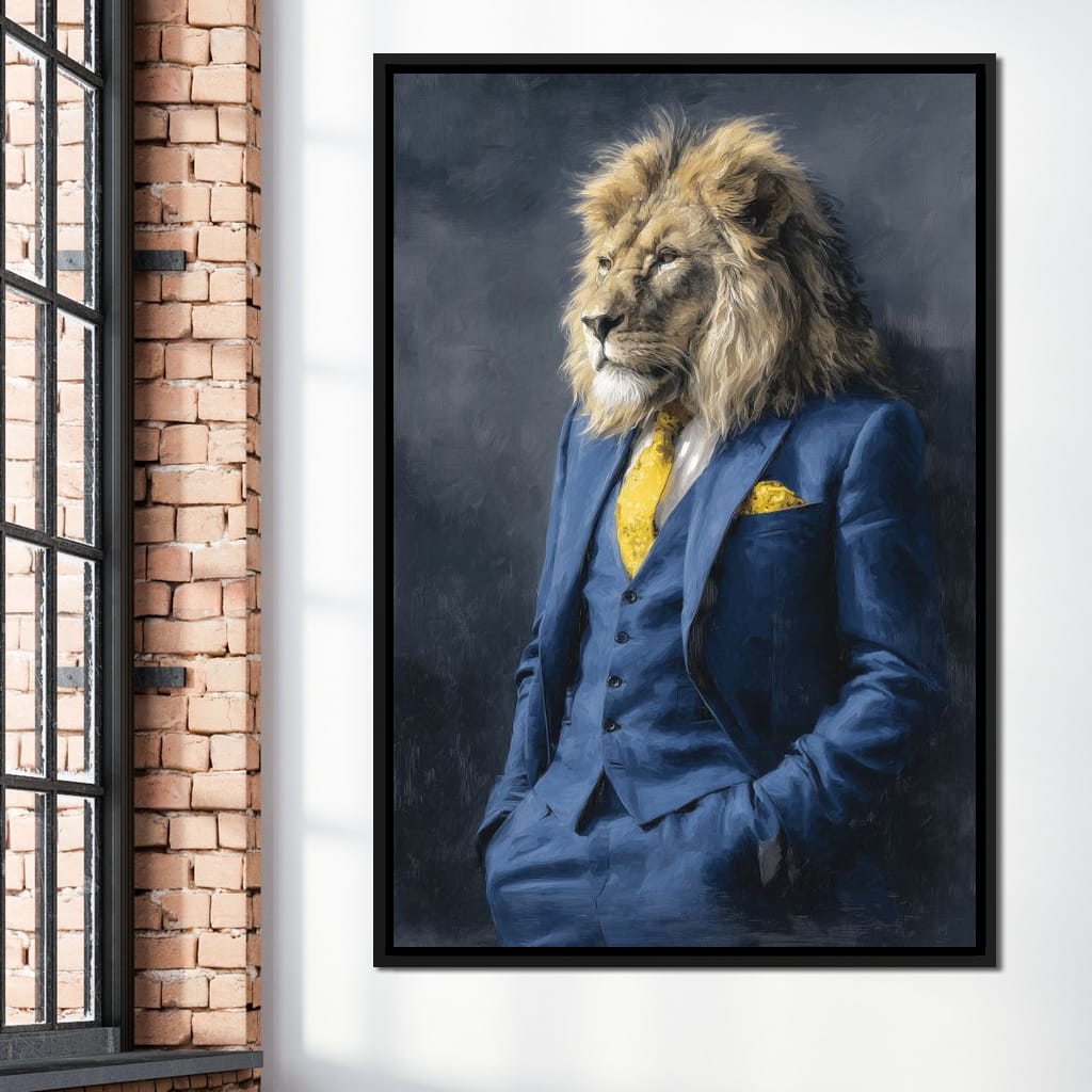Regal Lion Portrait Blue Suit Canvas Wall Art