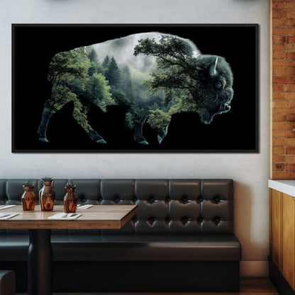 Bison Forest Spirit Silhouette Canvas Wall Art